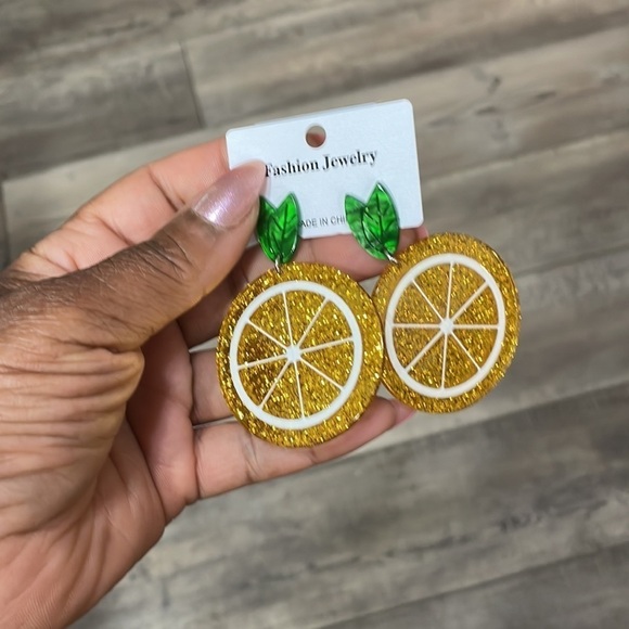 Sparkly Lemon Statement Drop Earrings - Picture 10 of 16